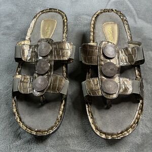 INGARO Women's Sz 9 LUCY Bronze Metallic Thong Sandals Medallions Double Strap‎